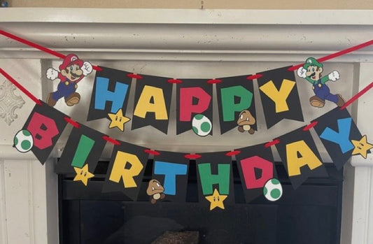Mario bros birthday banner
